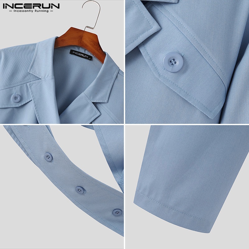 INCERUN Áo Khoác Blazer Tay Dài Hở Lưng Cho Nam