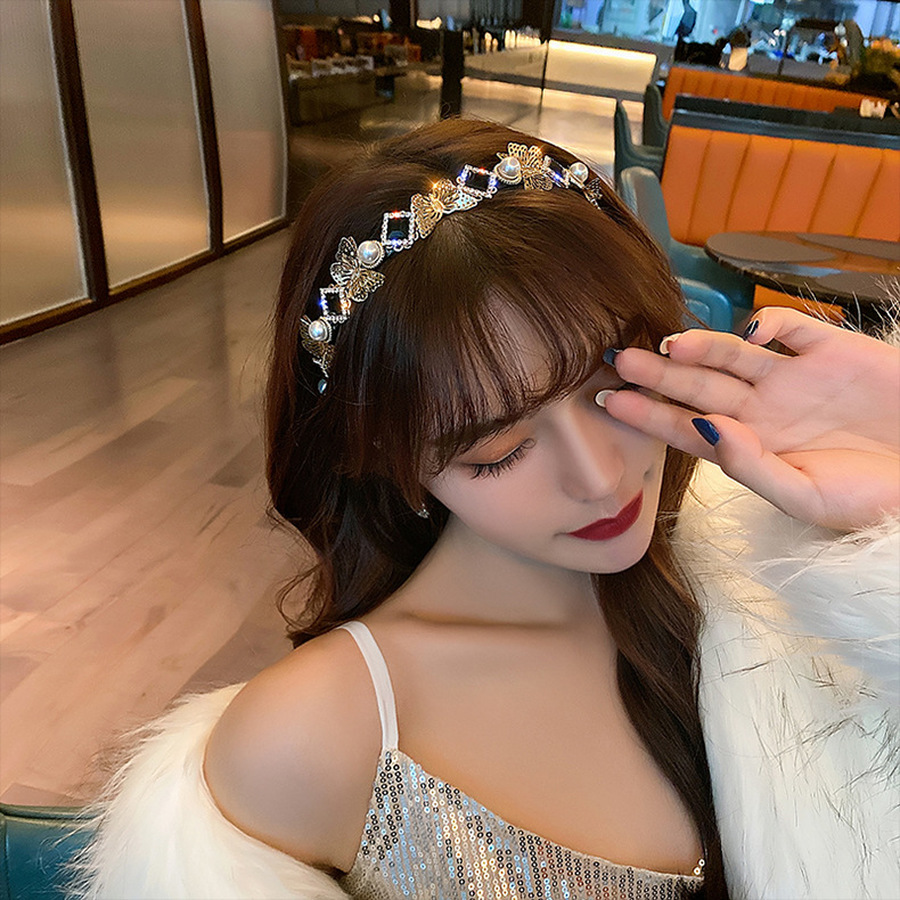 Băng Đô Cài Tóc Hình Bướm Đính Ngọc Trai Nhân Tạo Thời Trang