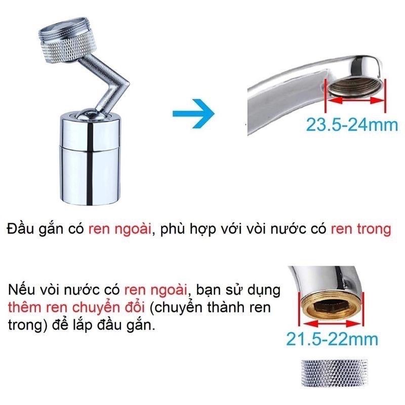 Nối vòi bồn rửa lavabo thông minh điều hướng 720°, 2 chế độ xả