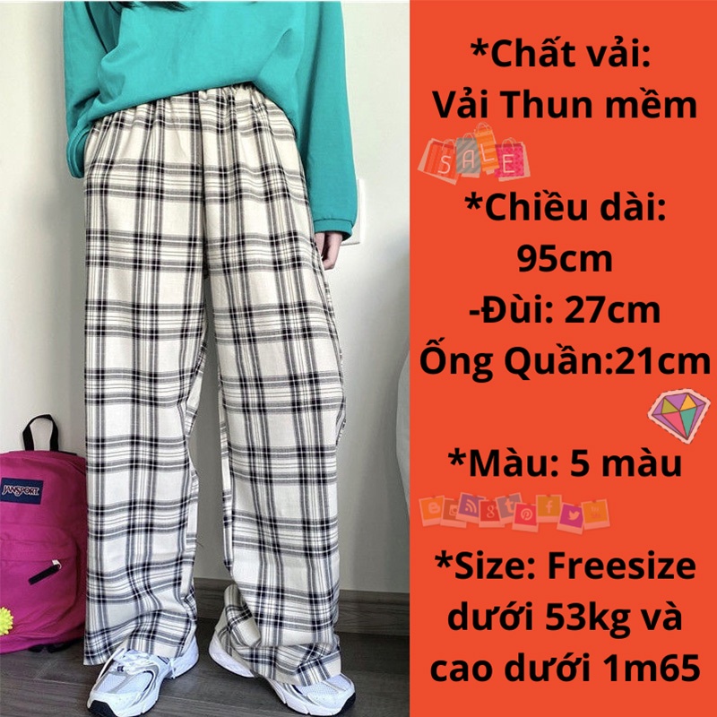 Quần Caro Ống Rộng Nam Nữ Kẻ Caro Cạp Chun Nhiều Màu Freesize Dưới 54kg Form Rộng