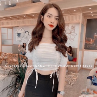 [ẢNH_THẬT_CUỐI] Áo trễ vai tay ngắn rút dây 2 bên