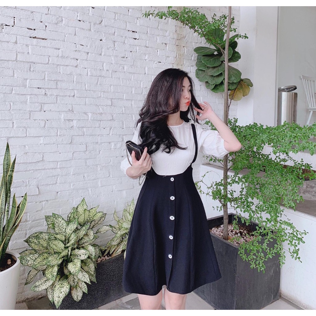 Sét đầm xòe yếm phối hàng cúc trước tiểu thư TTSA0224