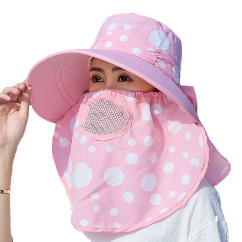 Mũ nón chống nắng vành rộng mát có khẩu trang 2 lớp bảo vệ sức khỏe mũ che nắng kèm dây thắt dễ dàng sử dụng