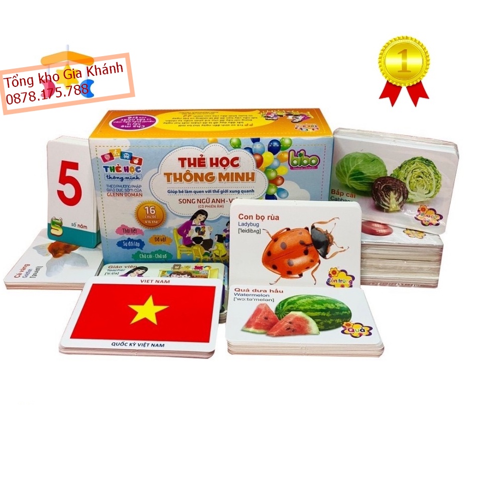 Bộ Thẻ Học Thông Minh 16 Chủ Đề, Thẻ Học Song Ngữ Cho Bé (416 Thẻ)