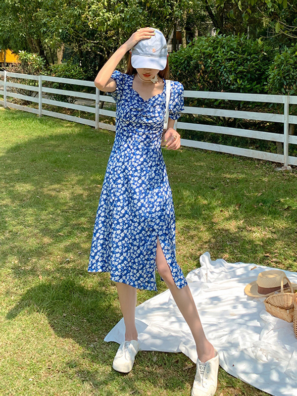 Váy midi dài 2021, đầm dài qua gố xòe hoa nhí cổ v đẹp màu đen thời trang hàn quốc | BigBuy360 - bigbuy360.vn