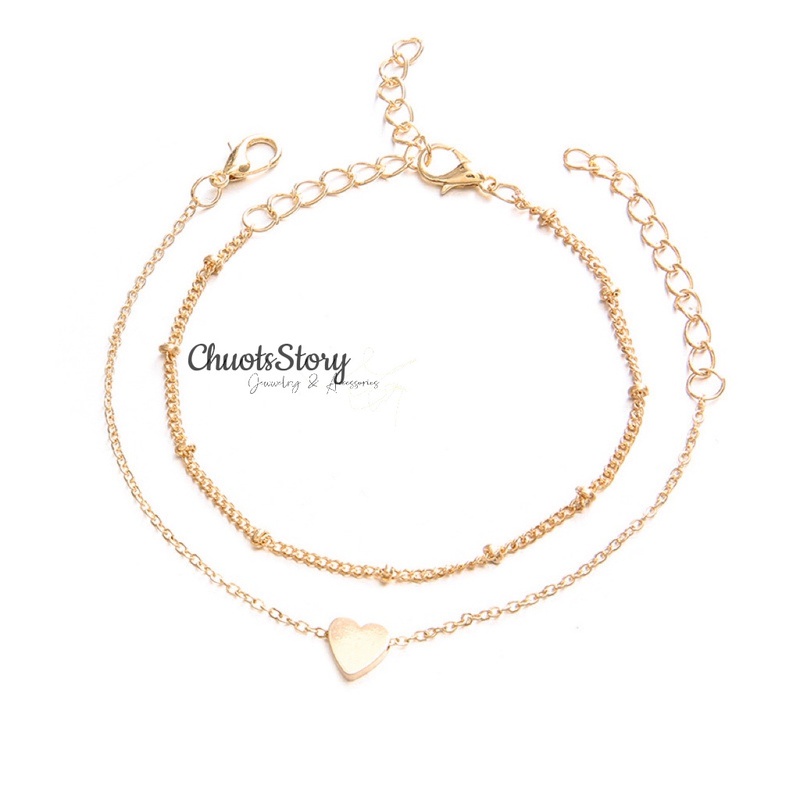 Vòng tay nam nữ 2 lớp hình trái tim, lắc tay unisex thời trang Hàn Quốc - VTU0005