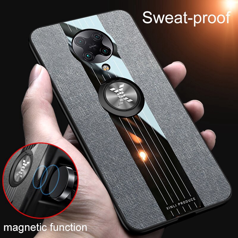 Ốp điện thoại vải mềm có nhẫn giá đỡ cho Xiaomi Poco F2 Pro