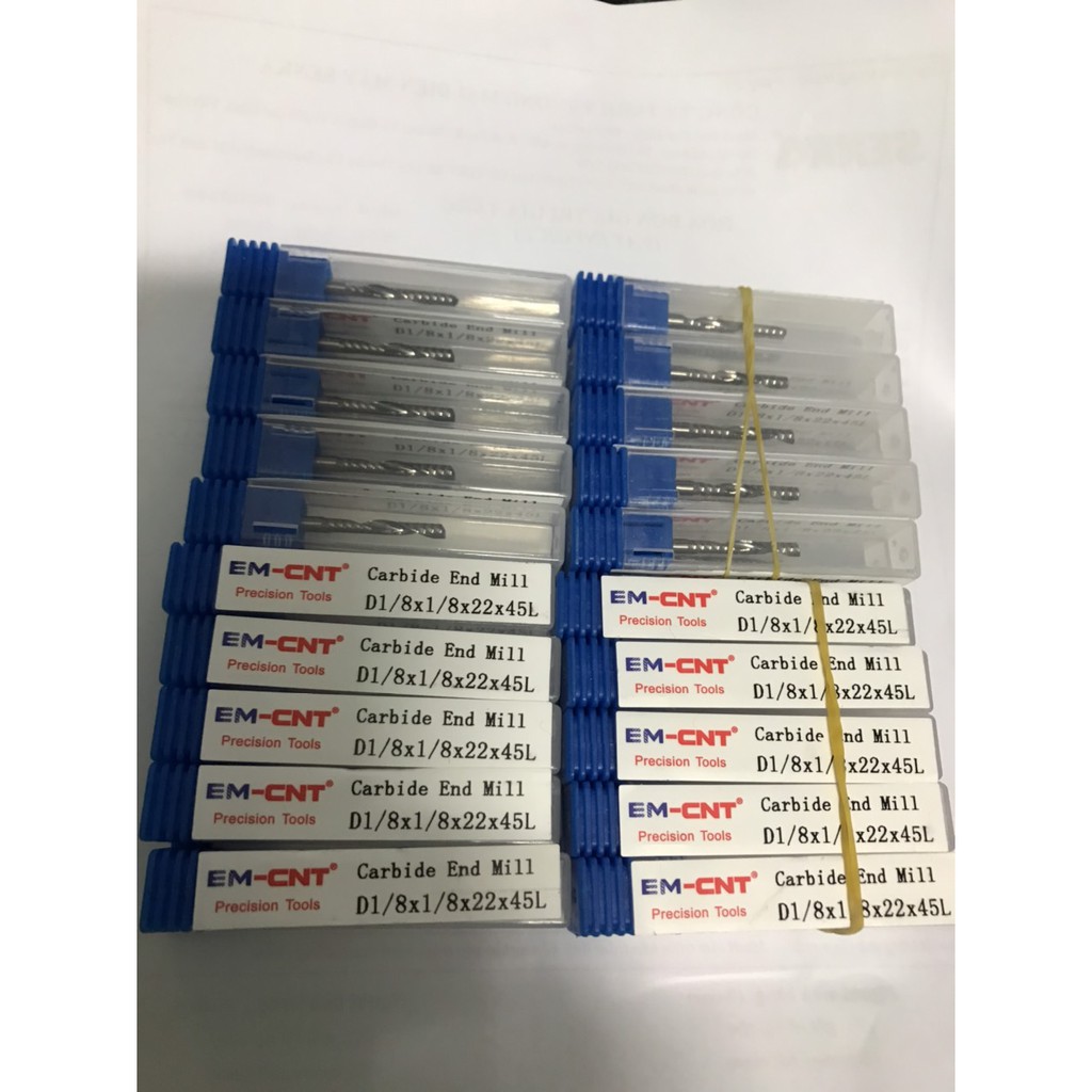 BỘ 2 MŨI PHAY 1 ME XOẮN CNT 1/8 X 1/8 X 22 X 45L