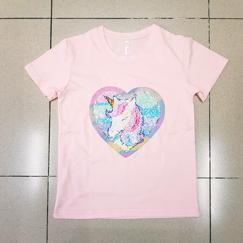 Áo thun cotton kim sa vuốt đổi màu hoạt hình Pony Unicorn