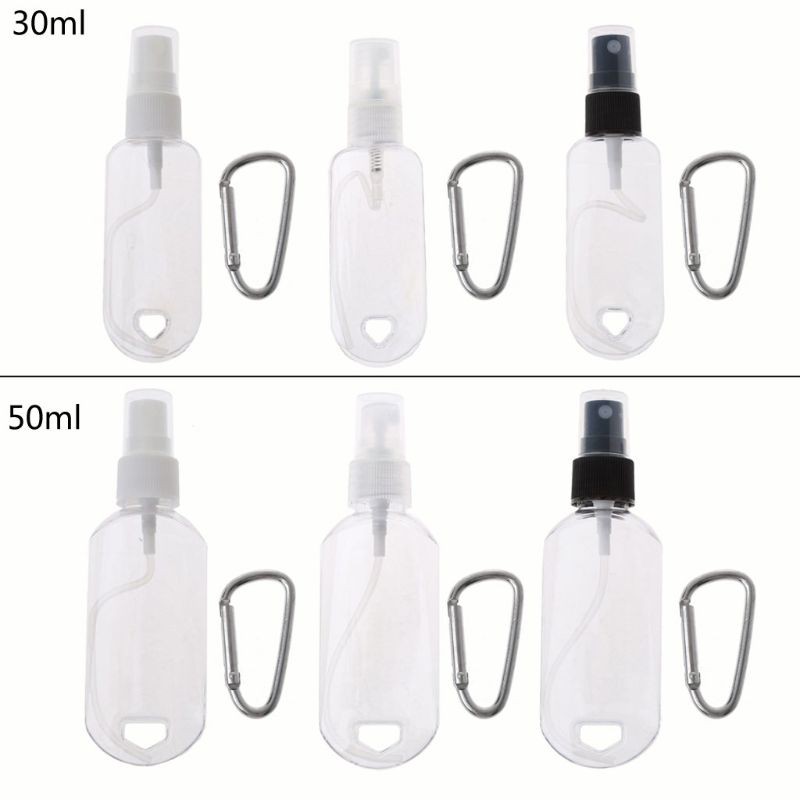 30ml 50ml Reusable Portable Mini Size Alcohol Spray Bottle Hand Sanitizer Travel Small Size Holder Hook Keychain Carrier