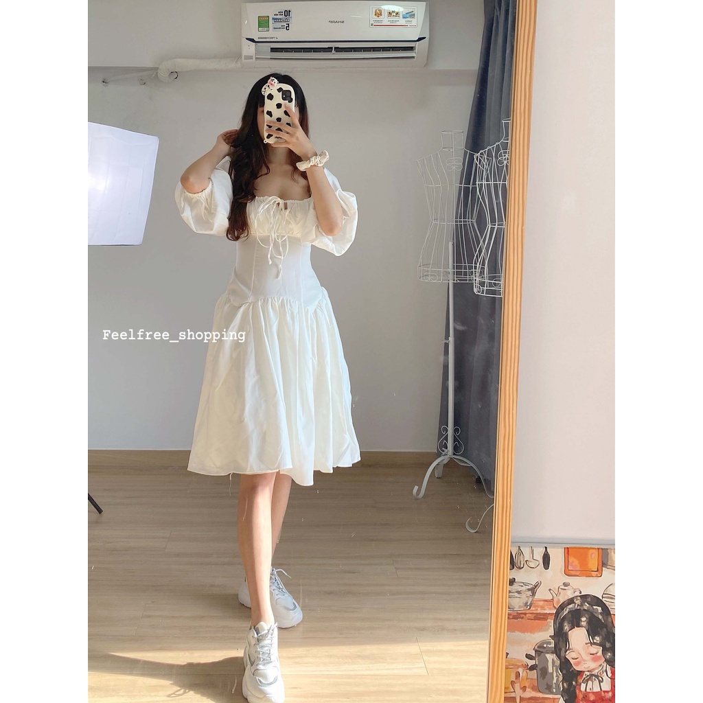 Đầm Trắng Công Chúa Cổ Vuông Dáng Xoè Mặc Đi Tiệc, Đi Chơi, Kỷ Yếu (Hình Thật) | BigBuy360 - bigbuy360.vn