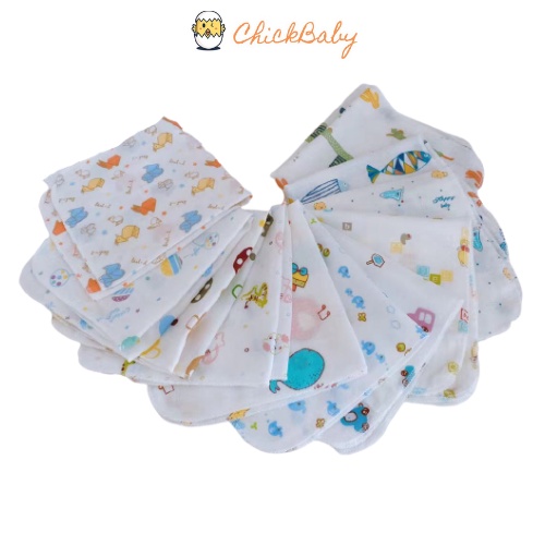 Khăn sữa, khăn xô sữa 30x28cm xuất Nhật cho bé sơ sinh 2 lớp - 1 set 10 Cái - ChickBabyShop