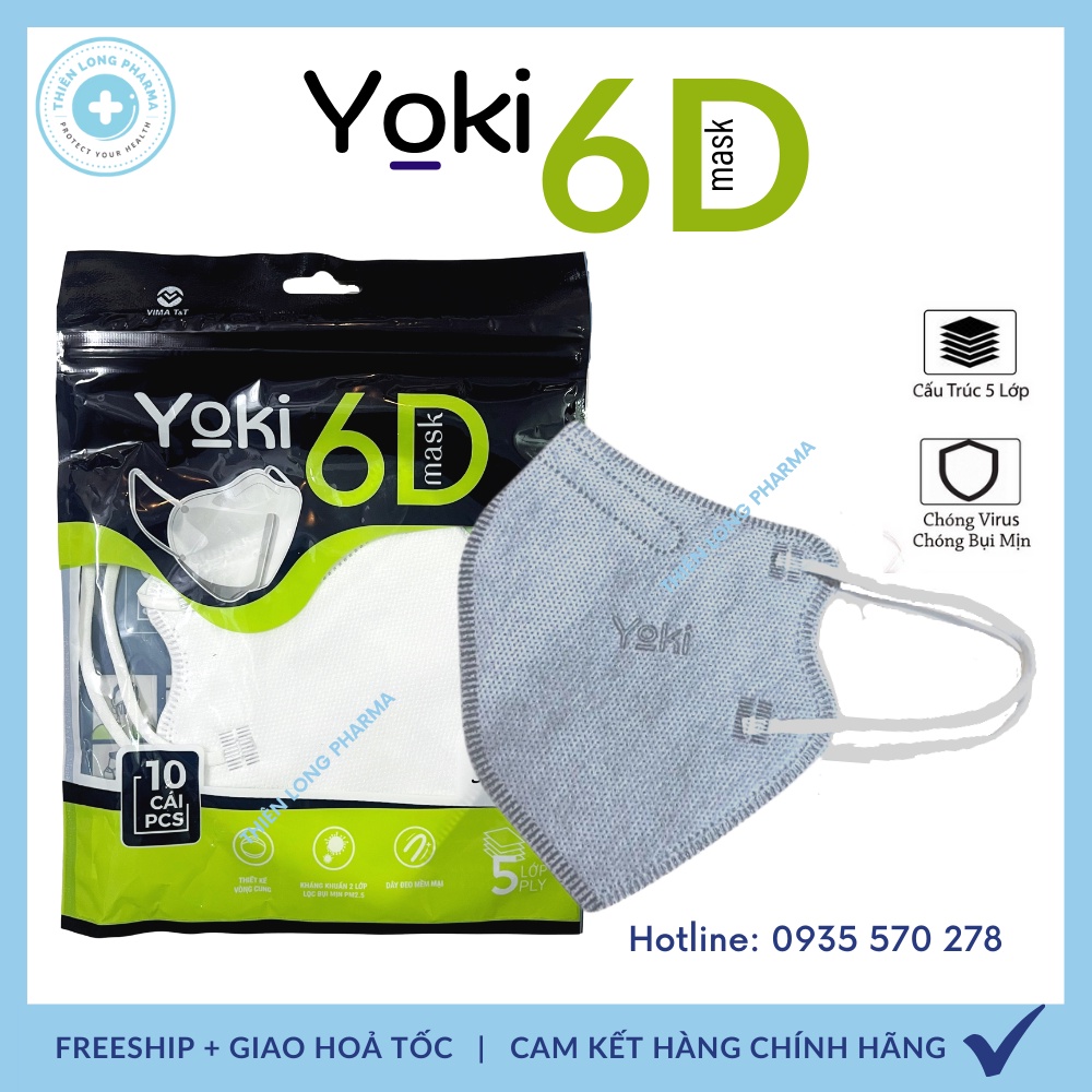 Khẩu Trang 6D Yoki 5 Lớp Dày Chống Bụi Mịn 2.5PM Hàng Công Ty