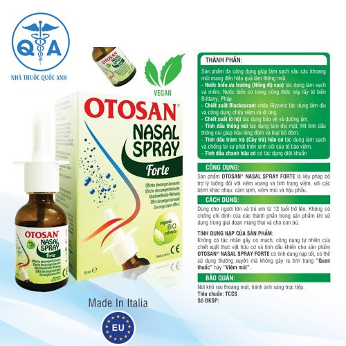 [CHÍNH HÃNG]Otosan Nasal Spray Baby - Hỗ trợ viêm mũi do vi khuẩn hay virus, viêm xoang, khô niêm mạc mũi (Lọ 30ml)