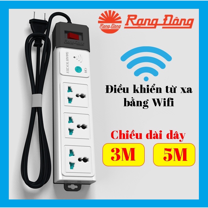 Ổ cắm điện thông minh Rạng Đông điều khiển từ xa bằng Wifi, dây dài 5 mét, tương thích với mọi loại phích cắm