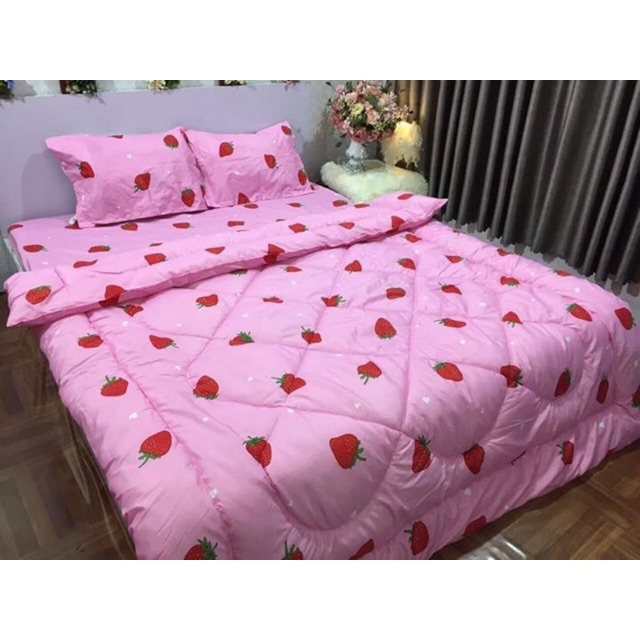 Bộ ga giường cotton poly 5 món chăn phao
