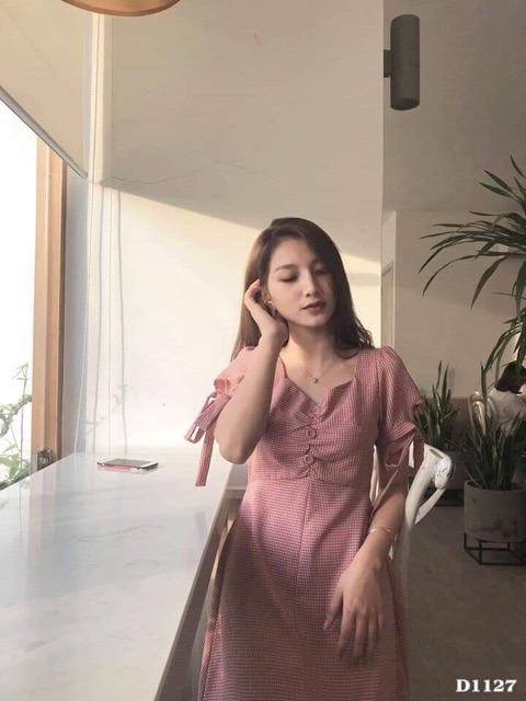 [Mã SKAMSALEP6 giảm 10% tối đa 100K đơn 150K] ĐẦM CARO HỒNG NÚT NGỰC TRẺ TRUNG ( KÈM ẢNH THẬT) | BigBuy360 - bigbuy360.vn