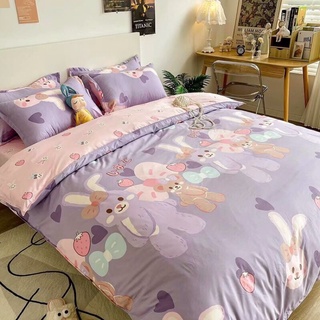 Bộ chăn ga poly nhập khẩu chần bông dày liền ruột-mẫu thỏ Stella tím pastel Decor Home