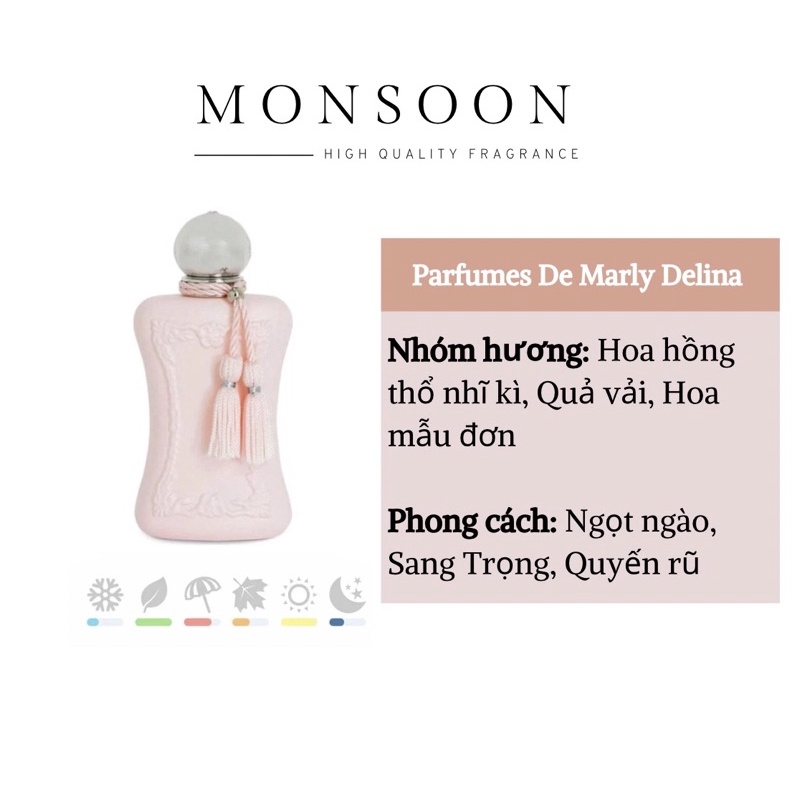 Nước hoa nữ Parfumes de Marly Delina EDP cao cấp Monsoon thơm lâu mùi thơm trái cây mát ngọt ngào quyến rũ
