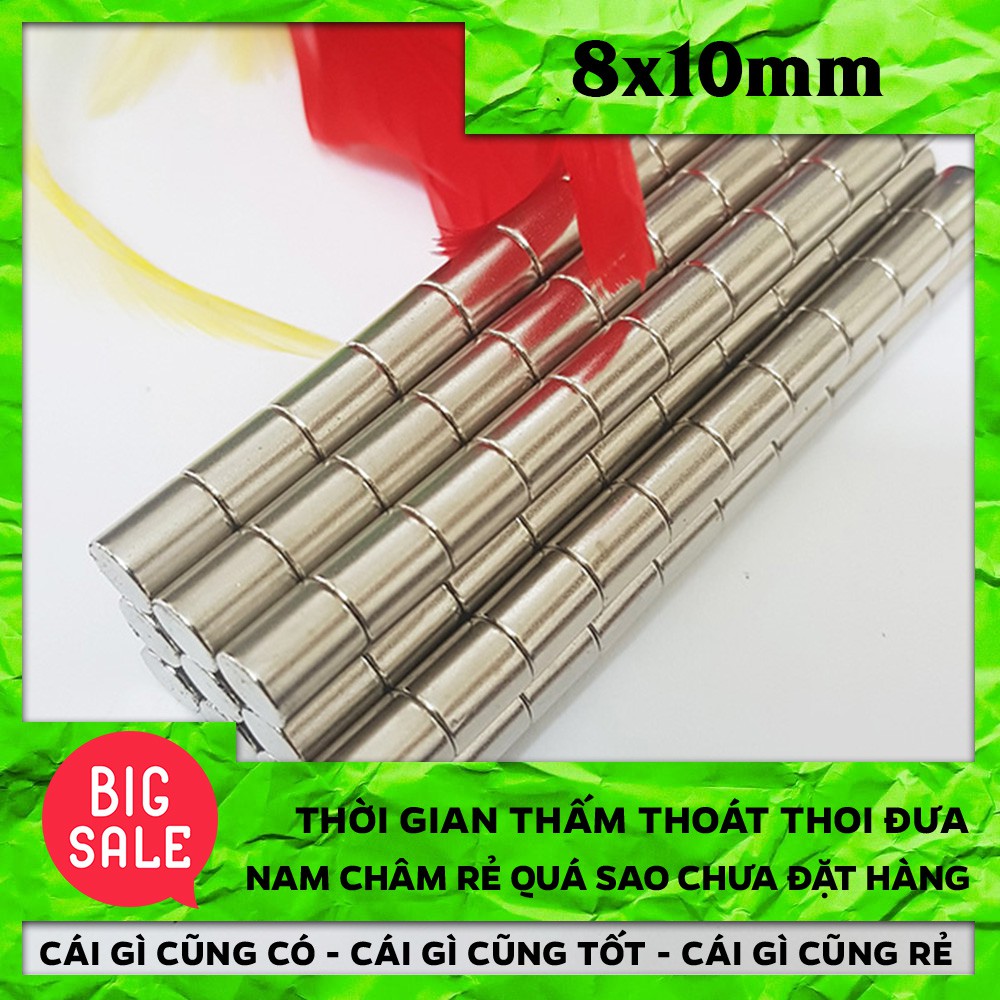 Nam Châm Đất Hiếm Trụ Lực Từ Siêu Mạnh 8x10mm