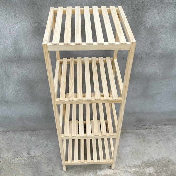 Kệ Tab 4 tầng gỗ thông tự nhiên sơn màu trắng trang trí, decor