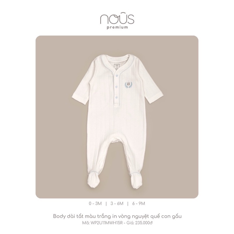 Bộ body áo quần dài Nous- Nous Premium dòng dản phẩm cao cấp- size bé 3 tháng đến 18 tháng