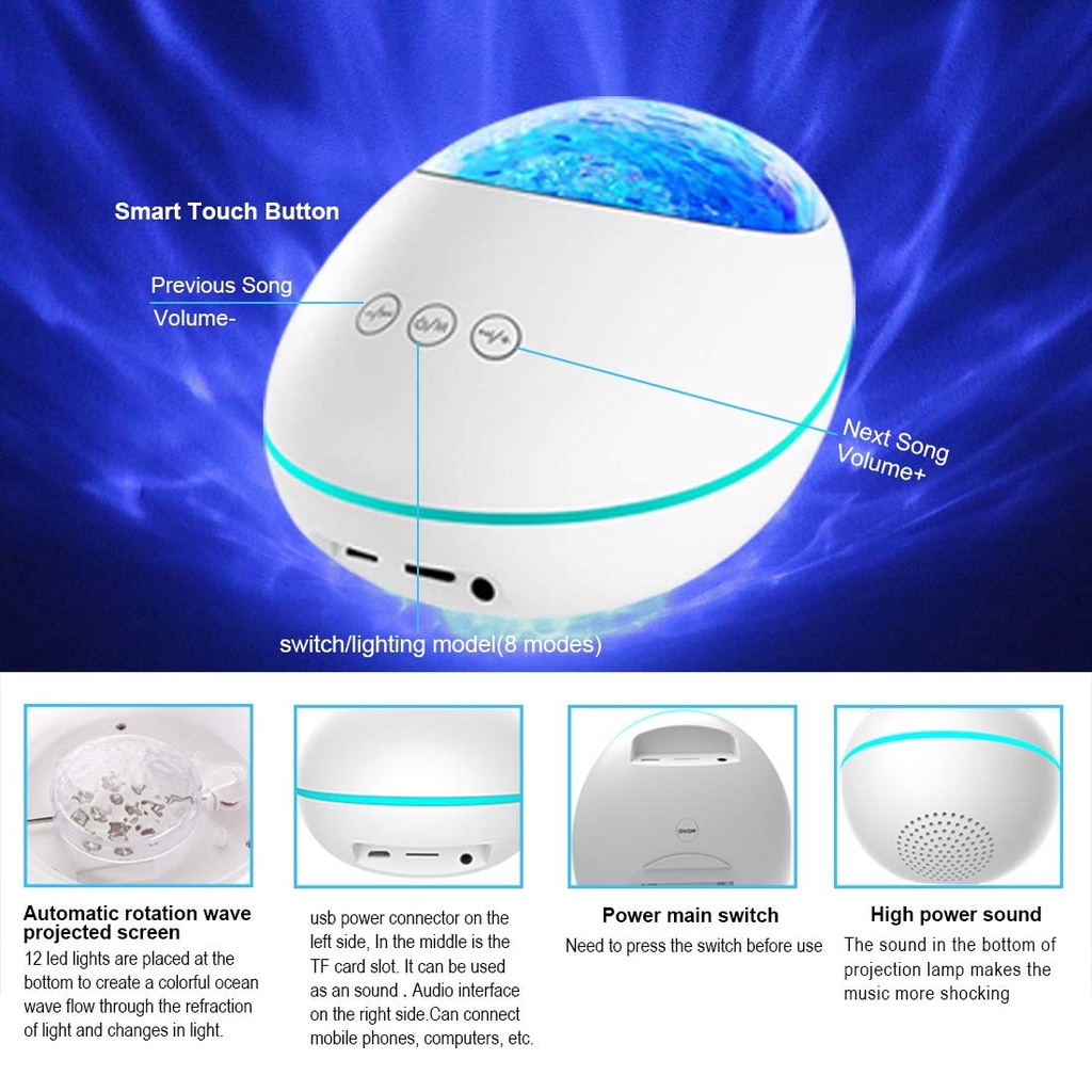 Ánh sáng sao sáng tạo hình viên sỏi ánh sáng nước gợn sóng loa bluetooth phòng lãng mạn đèn ngủ