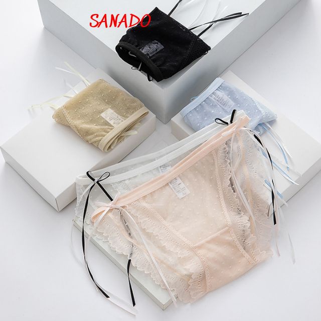 (QL07) quần lót nữ sexy ren xuyên thấu quần chíp nữ đính nơ viền ren mềm mại - Sanado