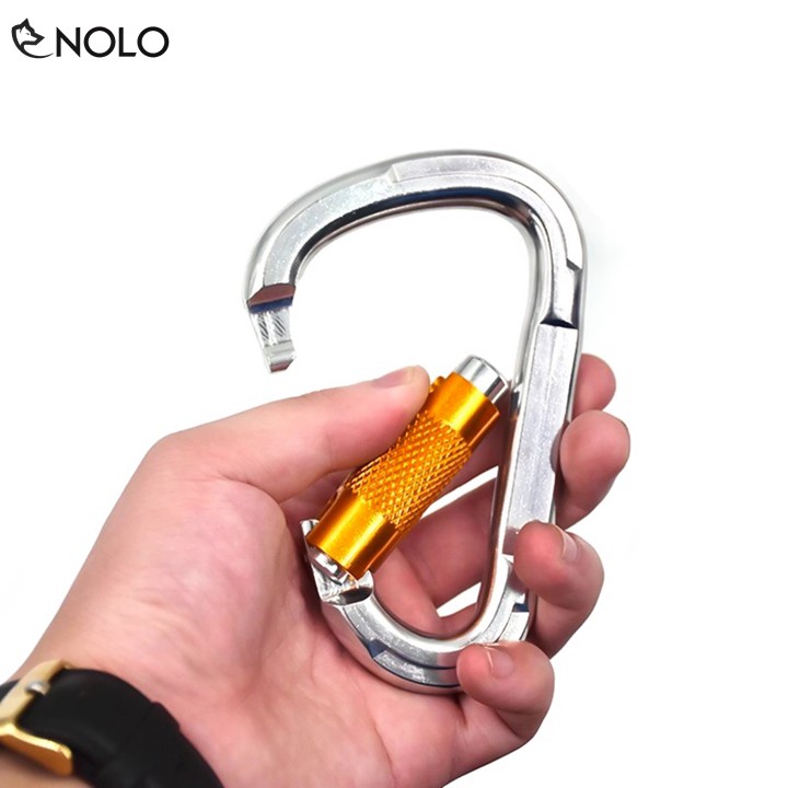 Móc Khóa Carabiner Chữ D Hợp Kim Kẽm Nhôm 7075 T6 Có Ren Khóa Chịu Tải 25K 2500Kg Chuyên Leo Núi, Nhảy Dù, Yoga