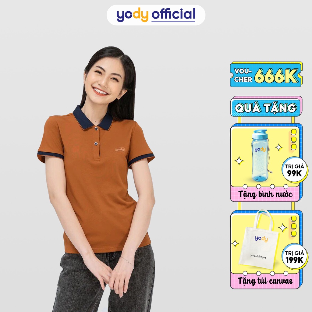 Áo thun polo nữ YODY phông tay ngắn, chất vải cotton cafe mềm mịn, thoáng mát APN3700