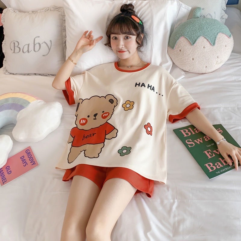 Set bộ đùi gấu đỏ chất cotton freesize 38-65kg