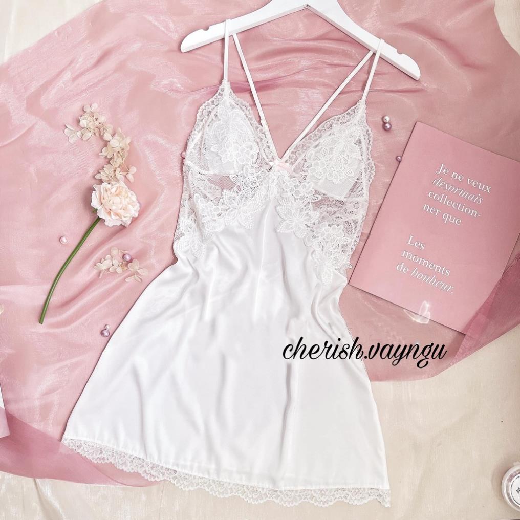 Váy ngủ sexy lụa có mút ngực cao cấp Đầm mặc nhà gợi cảm quyến rũ