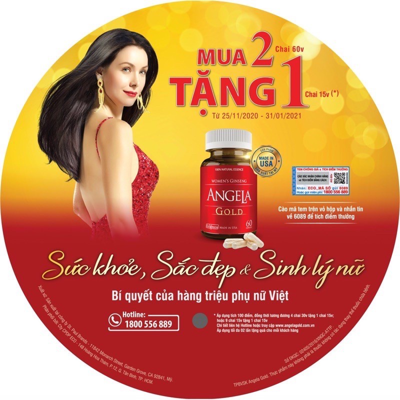 [Chính hãng]Sâm Angela Gold có tem tích điểm - Hộp 60 viên - Hỗ trợ bổ sung nội tiết tố