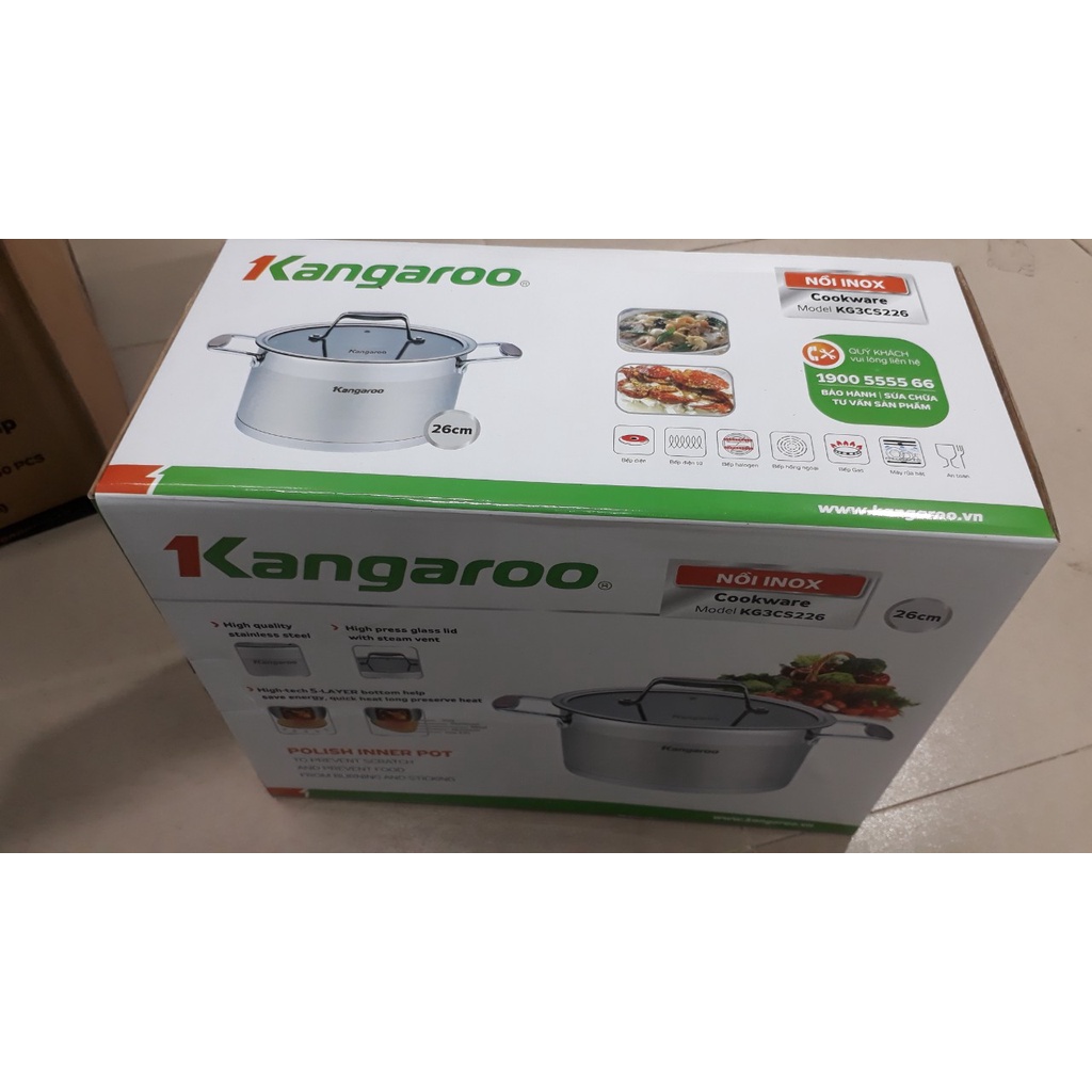 Nồi inox cao cấp 26cm 5 lớp Kangaroo KG3CS226