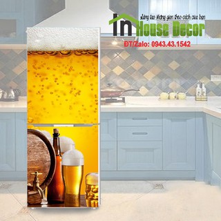 Miếng dán tủ lạnh - tranh dán tủ lạnh phù hợp mọi loại tủ - chai bia mát lanh