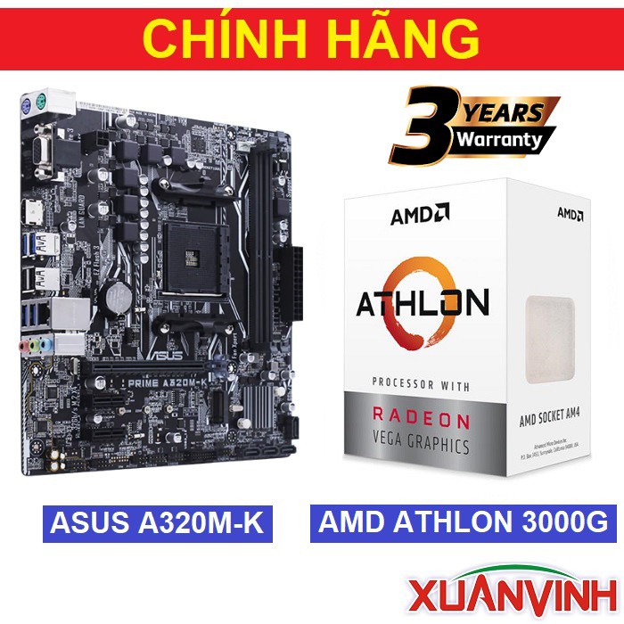 [Mã ELCL2MIL giảm 7% đơn 2TR] COMBO Bộ Vi Xử Lý AMD ATHLON 3000G + Bo Mạch Chủ ASUS A320M-K (NEW 100%, CHÍNH HÃNG) | BigBuy360 - bigbuy360.vn