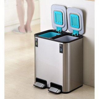 THÙNG RÁC INOX ĐẠP CHÂN 2 NGĂN CAO CẤP H79