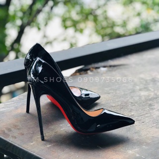 Giày gót nhọn cao 12p đế đỏ sang chảnh màu đen