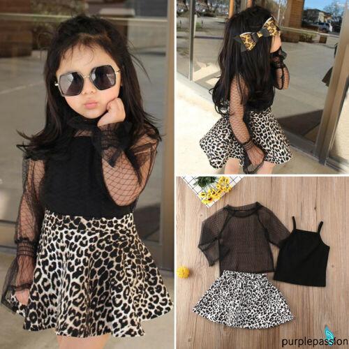 Set Áo Lưới Dài Tay Và Chân Váy Họa Tiết Da Báo Thời Trang Dành Cho Bé Gái