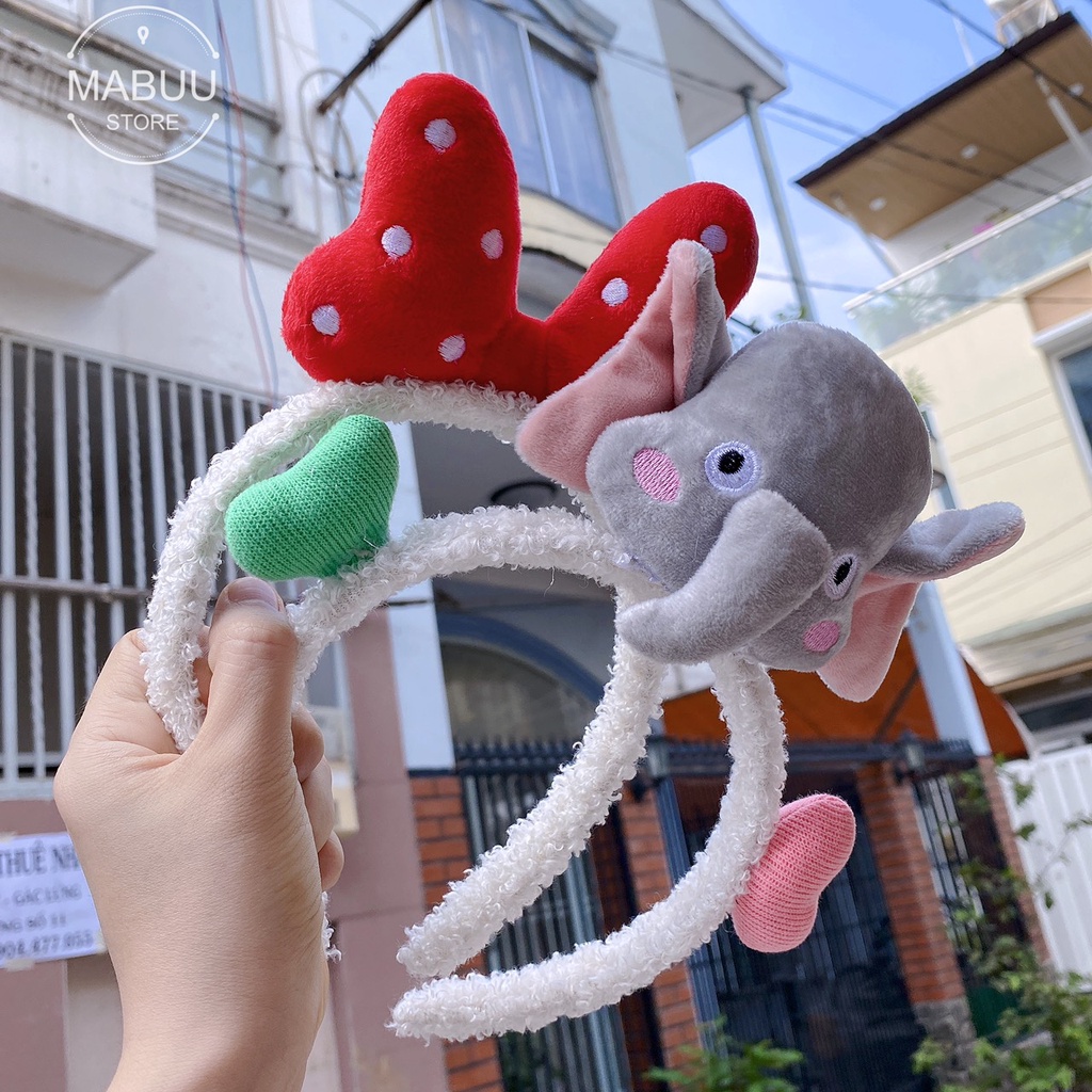 [Mã FAMARAL1 giảm 10K đơn 50K]Băng đô bờm Cài Tóc Hình Con Thú Hàn Quốc, Cài tóc hình con voi, con gấu, nơ đỏ