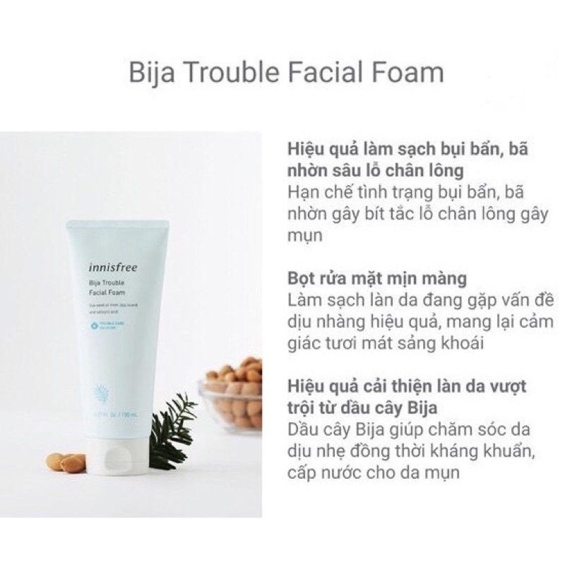 Sữa rửa mặt dành cho da mụn innisfree Bija Trouble Facial Foam 150ml