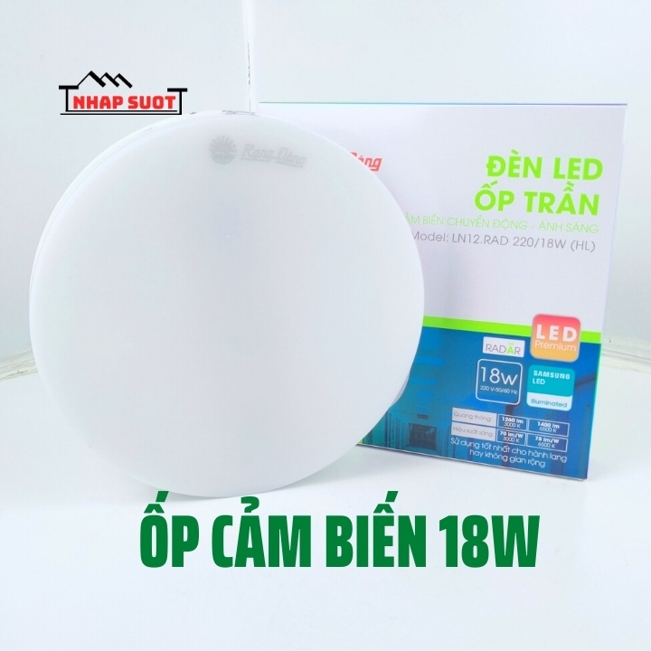 [Chính Hãng] Đèn Ốp Trần Cảm Biến 18W LED Rạng Đông Tràn Viền Sử Dụng Cảm Biến Radar (LN12.RAD)