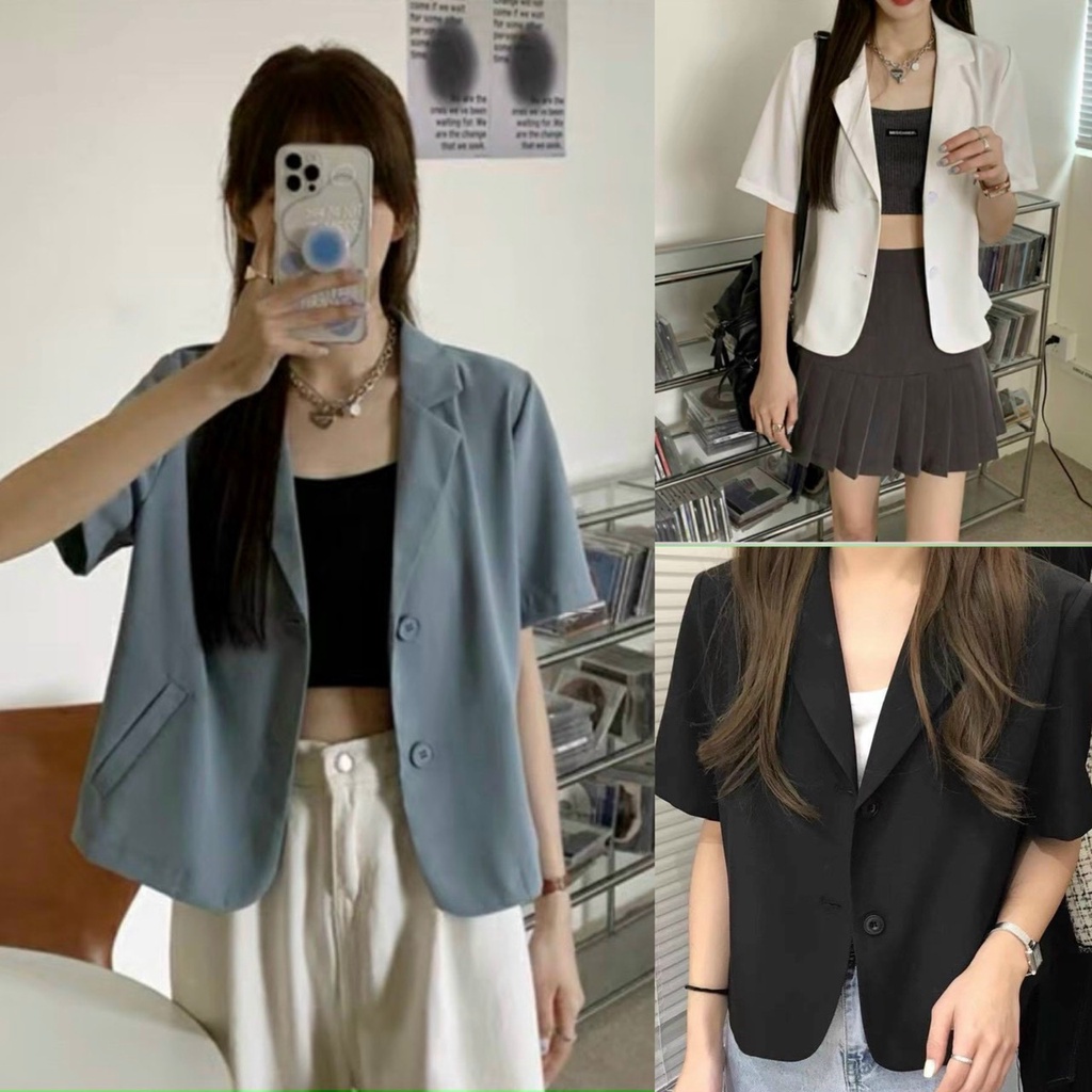 Áo blazer trơn kiểu dáng Croptop, Áo blazer nữ cộc tay dáng ngắn croptop kiểu vest 1 lớp style Hàn Quốc A428 SUTANO