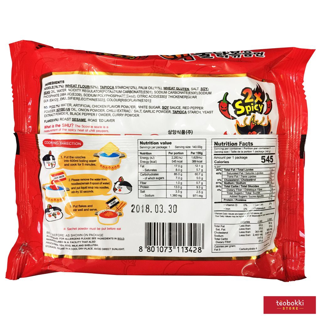 Mì Cay 2x Spicy Samyang Hàn Quốc (2 gói x 140g) Mỳ Khô Gà Cay Nhập Khẩu Hàn Quốc