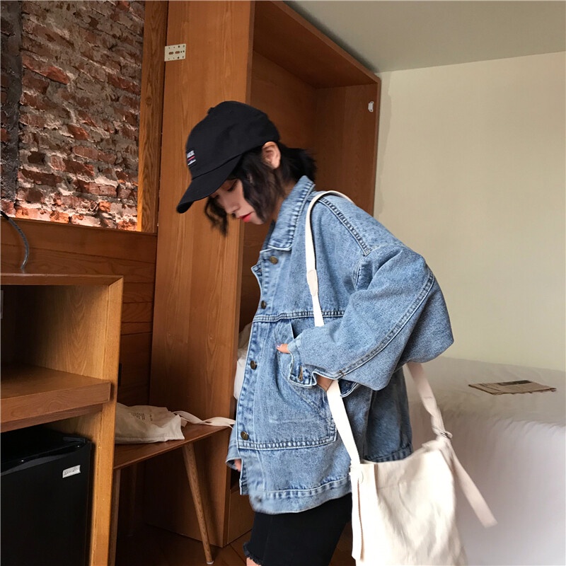 Áo khoác denim IELGY dáng rộng mỏng tay dài phong cách cổ điển dễ phối đồ thời trang cho nữ