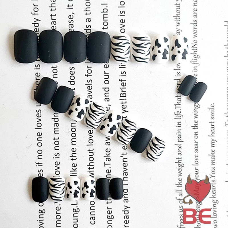 Bộ 24 móng tay giả phủ lì họa tiết da báo trắng đen thời trang | BigBuy360 - bigbuy360.vn