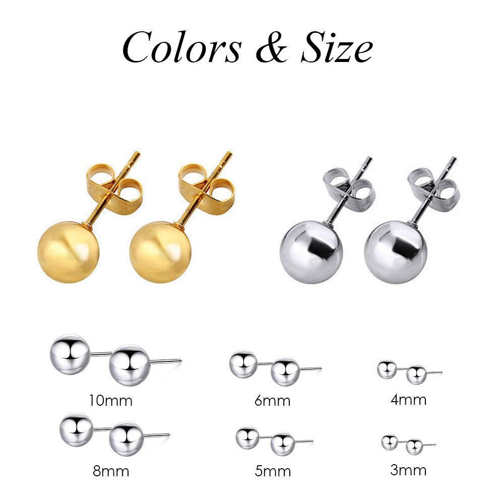 Bông tai xỏ lỗ bằng thép không gỉ hình bóng tròn nhiều màu sang trọng thời trang cho nữ