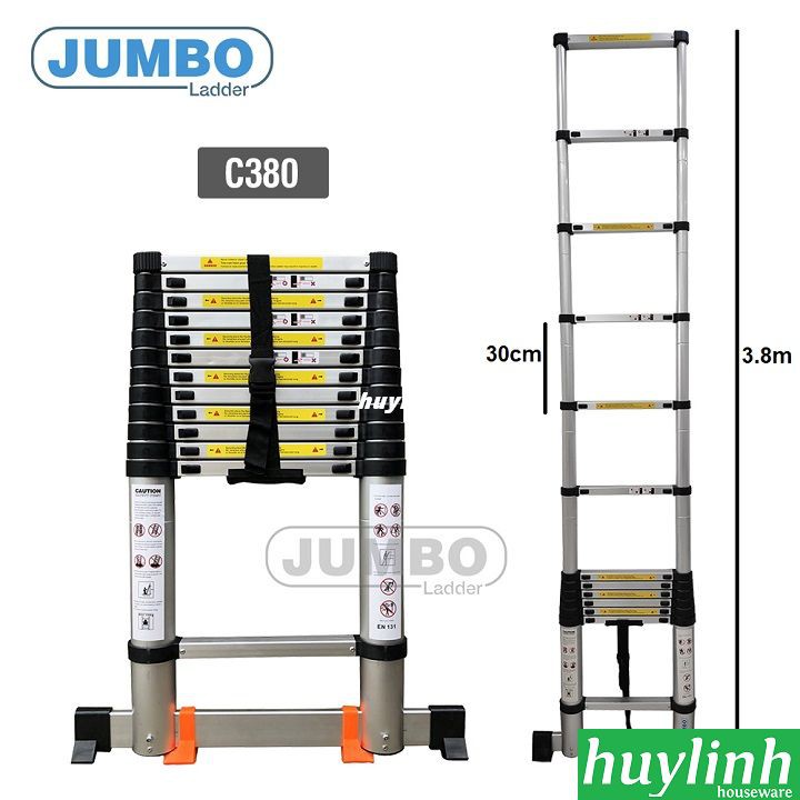 Thang nhôm rút gọn cao cấp Jumbo C380 - 3.8m