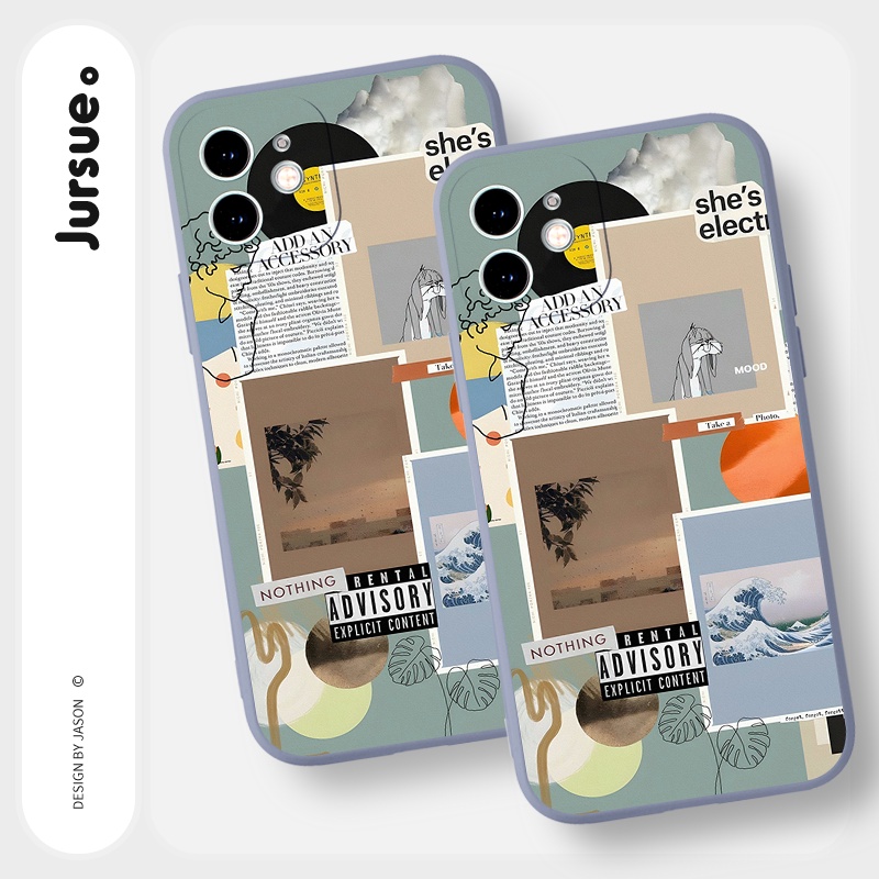 Ốp lưng JURSUE mềm chống sốc viền vuông ngộ nghĩnh cho iPhone 13 12 11 Pro Max SE 2020 X XR XS 8 7 ip 6S 6 Plus Y2052