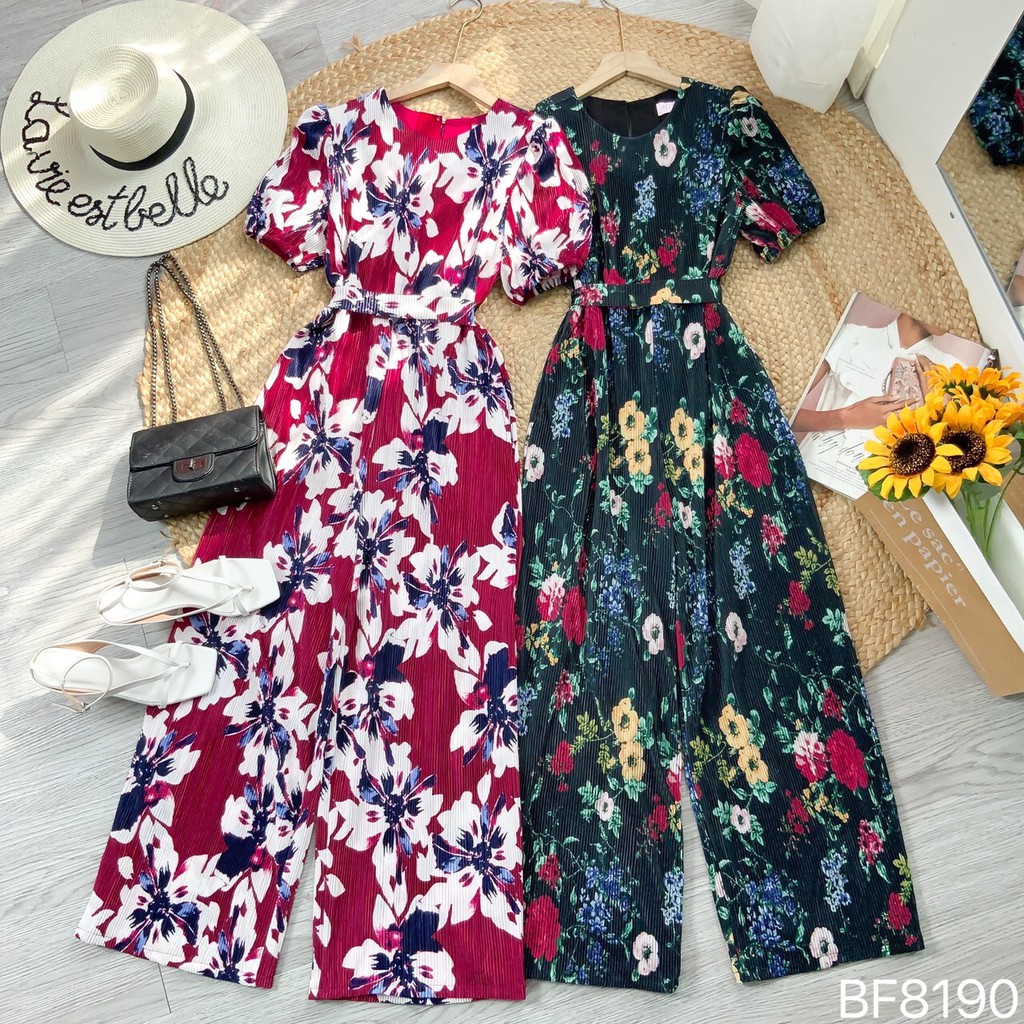 Jum / jumpsuit đồ bay dài hoạ tiết tay phồng siêu sang chất thun nhún phù hợp đi chơi, dạo phố